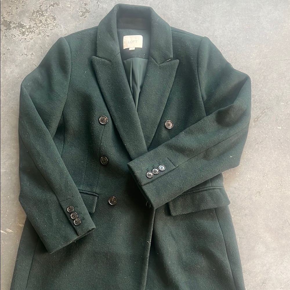 LOFT Dark Green Double-Breasted Coat